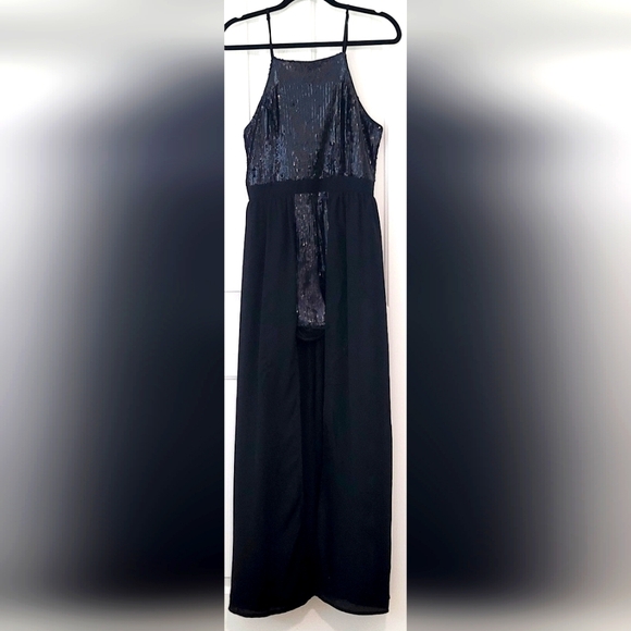 Y2K DAZZLING! Francesca's Black Sequin Shorts Romper w/Skirt overlay - Picture 1 of 5